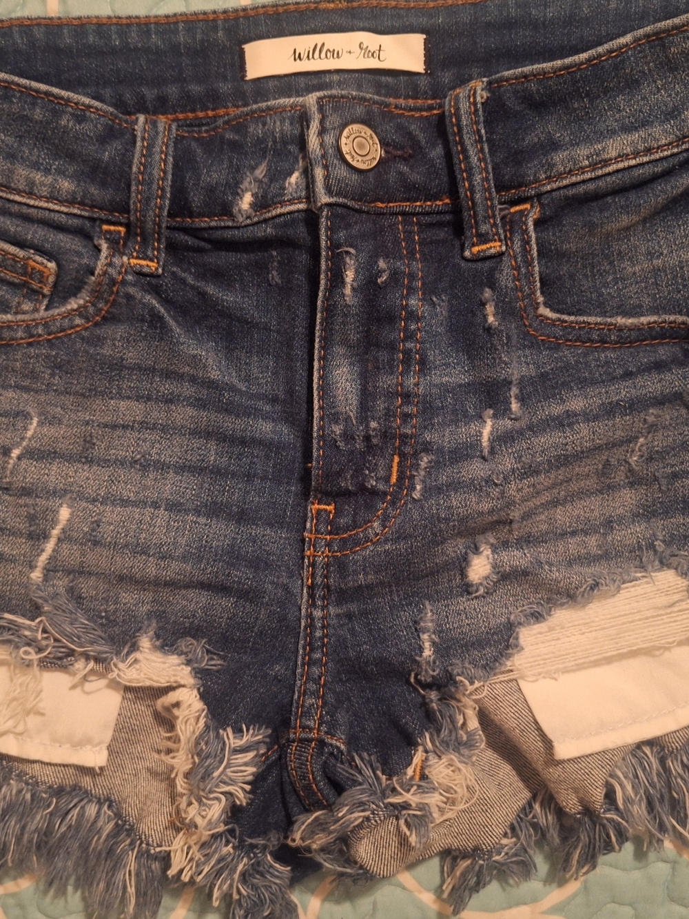 Willow + Root Women's Blue Distressed Denim Shorts